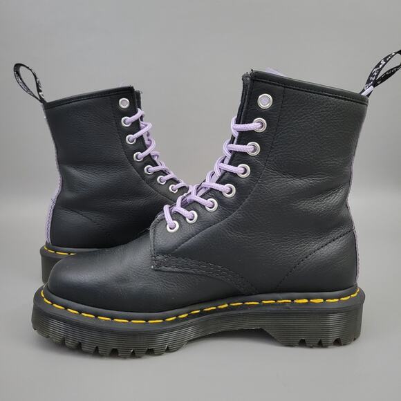 Dr. Martens Womens 1460 Boots Size 6 Purple Satin Hearts Lace-Up Black - Picture 3 of 12